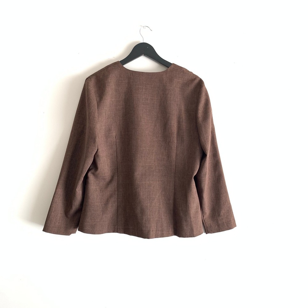 Vintage Tailored Brown Collarless Blazer Jacket Draped Waist Detail Women L - Picture 4 of 5